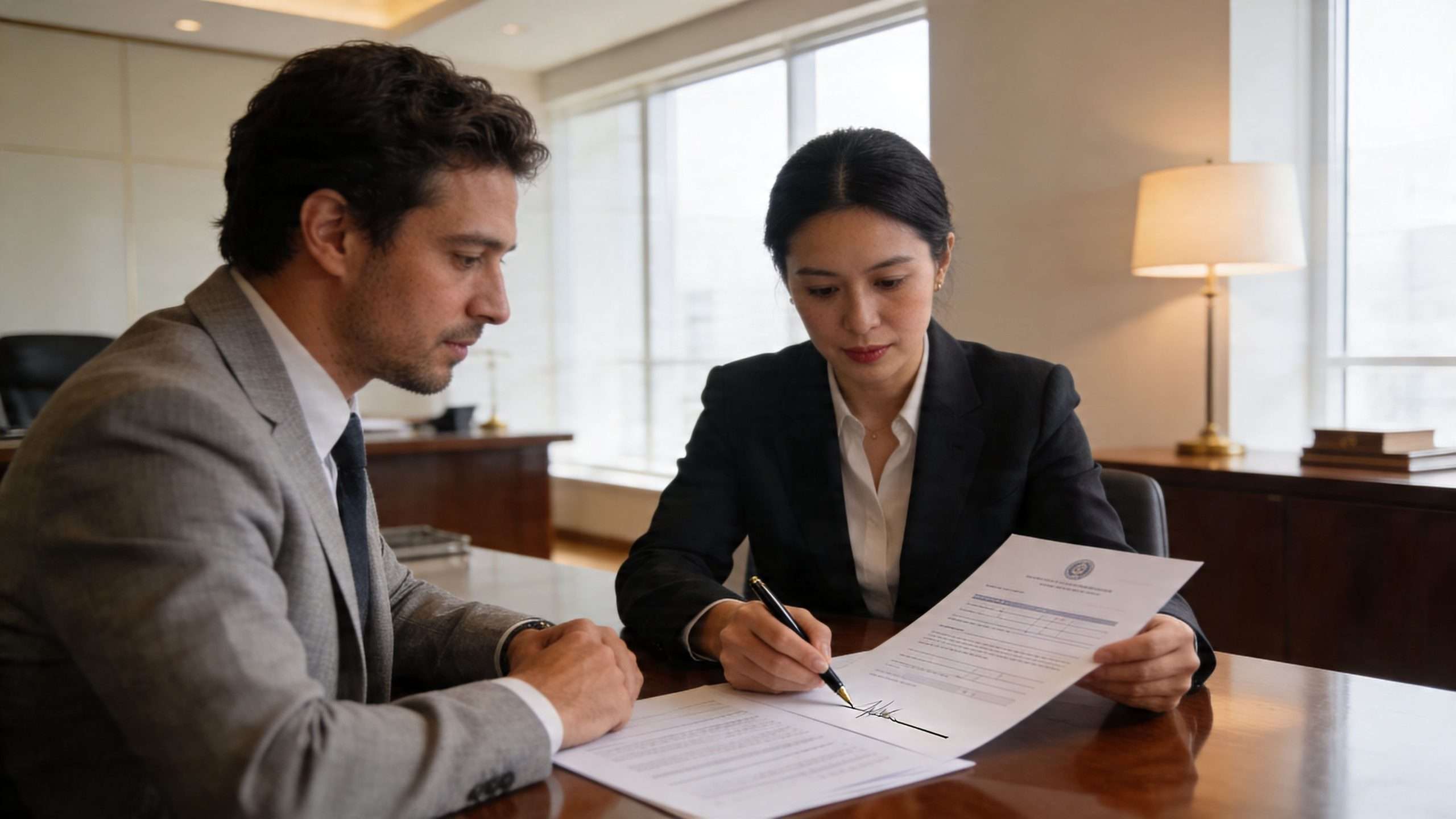 business structure for small business signing contract scaled Master Your Business Structure for Small Business That choice affects who gets sued if something goes wrong, how money is taxed, how ownership is documented, and how easy it is to grow. In California, it also affects what you file, what you pay, and what you have to maintain year after year. A business structure for small business isn't just paperwork. It's the frame that holds the business together when money, risk, employees, and property all start moving at once. A professional woman in a suit signs a business document while sitting with a male colleague.