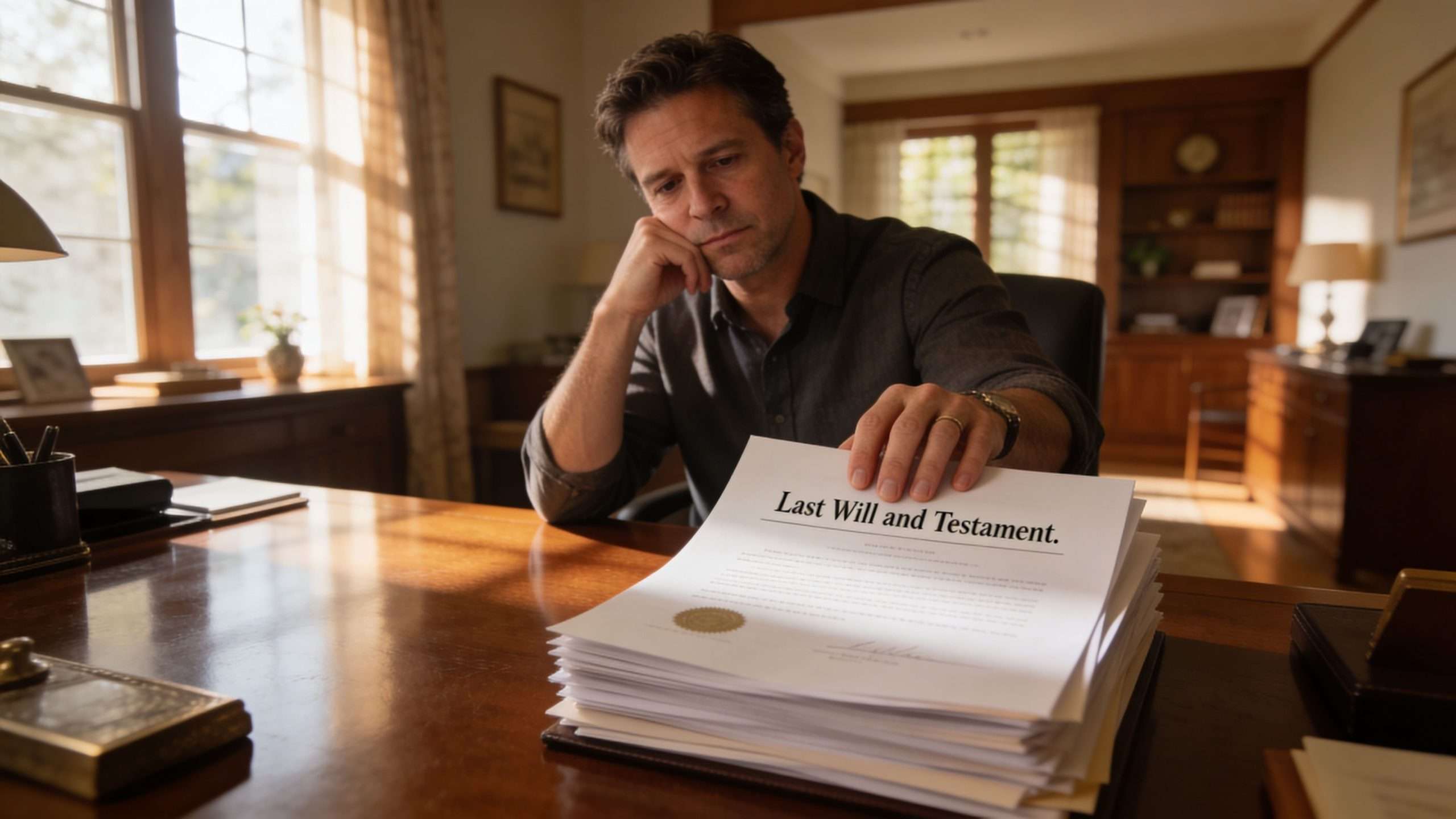 estate executor fees wills documents scaled Navigate California Estate Executor Fees 2026 That confusion is normal. So is the discomfort around estate executor fees. Many people assume the fee is a bonus. It isn’t. In California probate, compensation exists because administering an estate is work. You may need to secure property, gather records, deal with lenders, coordinate appraisals, handle beneficiary pressure, and file papers correctly while trying to avoid personal liability. A pensive man sitting at an office desk while holding a stack of legal Last Will and Testament documents.